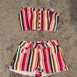 Forever 21 Multicolor Striped Jean Shorts Set